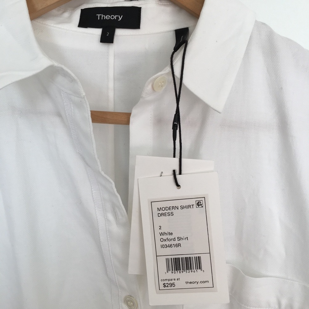 NEW sexy White shirt dress size 2 theory belted long sleeve button up style - Picture 5 of 11